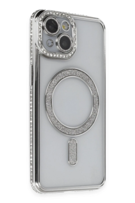 Newface iPhone 14 Kılıf Joke Simli Magneticsafe Kılıf - Gümüş resmi