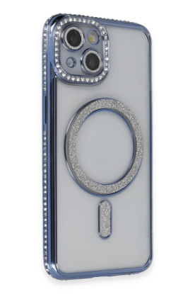 Newface iPhone 13 Kılıf Joke Simli Magneticsafe Kılıf - Mavi resmi