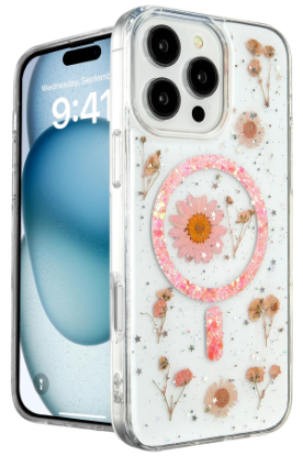 Newface iPhone 16 Pro Kılıf Daisy Simli Magsafe Kapak - Pembe resmi