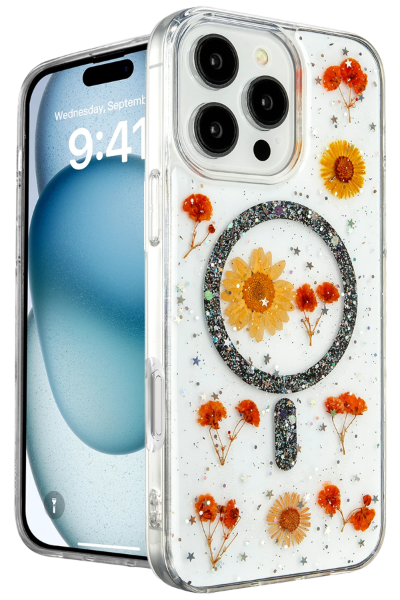 Newface iPhone 16 Pro Max Kılıf Daisy Simli Magsafe Kapak - Siyah resmi