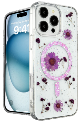 Newface iPhone 16 Pro Max Kılıf Daisy Simli Magsafe Kapak - Mor resmi