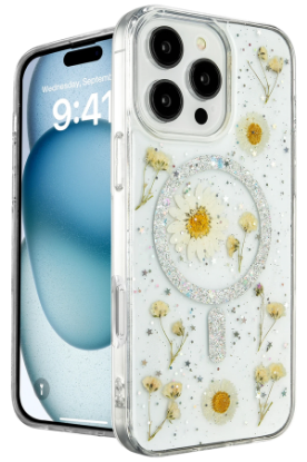 Newface iPhone 16 Pro Max Kılıf Daisy Simli Magsafe Kapak - Gümüş resmi