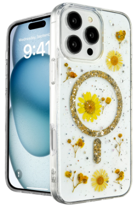 Newface iPhone 16 Pro Max Kılıf Daisy Simli Magsafe Kapak - Gold resmi