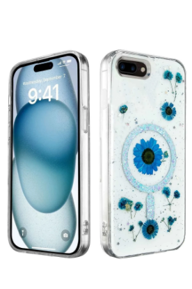 Newface iPhone 7 Kılıf Daisy Simli Magsafe Kapak - Mavi resmi