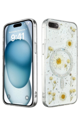 Newface iPhone 7 Plus Kılıf Daisy Simli Magsafe Kapak - Gümüş resmi