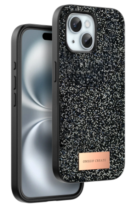 Onegif iPhone 15 Plus Bright Simli Kapak - Siyah resmi