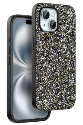 Onegif iPhone 15 Plus Bright Simli Kapak - Gümüş resmi