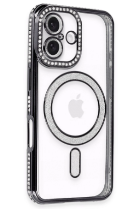 Newface iPhone 16 Kılıf Joke Simli Magneticsafe Kılıf - Siyah resmi