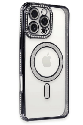 Newface iPhone 16 Pro Kılıf Joke Simli Magneticsafe Kılıf - Siyah resmi