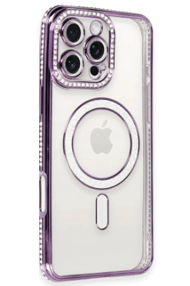 Newface iPhone 16 Pro Max Kılıf Joke Simli Magneticsafe Kılıf - Derin Mor resmi