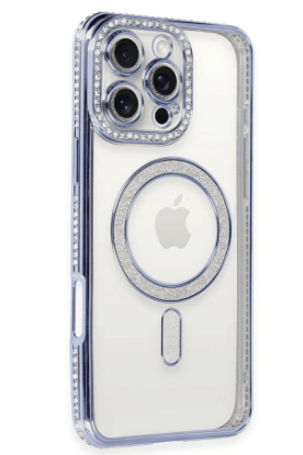 Newface iPhone 16 Pro Max Kılıf Joke Simli Magneticsafe Kılıf - Mavi resmi