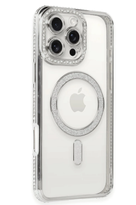 Newface iPhone 16 Pro Max Kılıf Joke Simli Magneticsafe Kılıf - Gümüş resmi