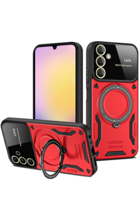 Newface Samsung Galaxy A25 5G Kılıf Joy Lens Standlı Kapak - Kırmızı resmi