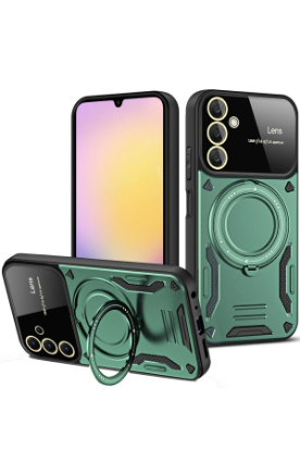 Newface Samsung Galaxy A35 5G Kılıf Joy Lens Standlı Kapak - Koyu Yeşil resmi