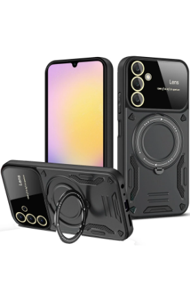 Newface Samsung Galaxy A14 4G Kılıf Joy Lens Standlı Kapak - Siyah resmi