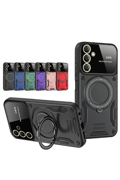 Newface Samsung Galaxy A14 4G Kılıf Joy Lens Standlı Kapak - Koyu Yeşil resmi