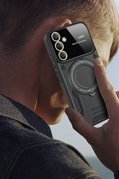 Newface Samsung Galaxy A14 4G Kılıf Joy Lens Standlı Kapak - Koyu Yeşil resmi