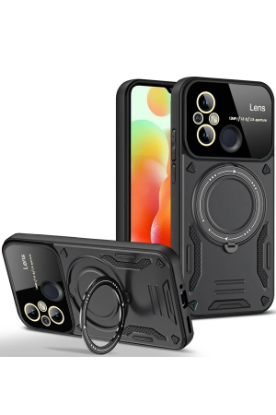 Newface Xiaomi Redmi 12C Kılıf Joy Lens Standlı Kapak - Siyah resmi