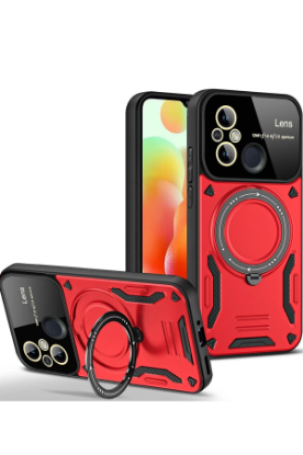 Newface Xiaomi Redmi 12C Kılıf Joy Lens Standlı Kapak - Kırmızı resmi