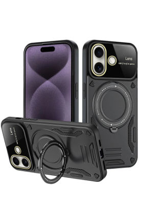 Newface iPhone 16 Kılıf Joy Lens Standlı Kapak - Siyah resmi