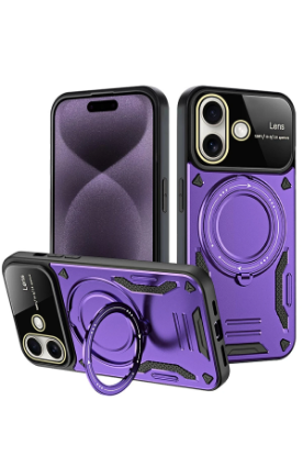 Newface iPhone 16 Kılıf Joy Lens Standlı Kapak - Mor resmi