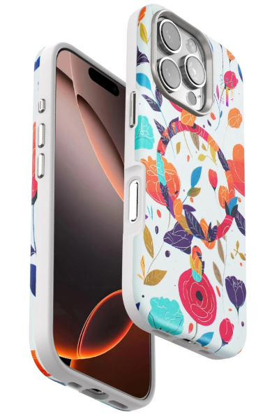 Onegif iPhone 16 Pro Max Flower Series Magsafe Kapak - Beyaz resmi