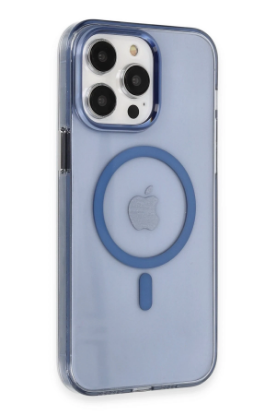 Newface iPhone 13 Pro Max Kılıf Tron Şeffaf Magsafe Kapak - Mavi resmi