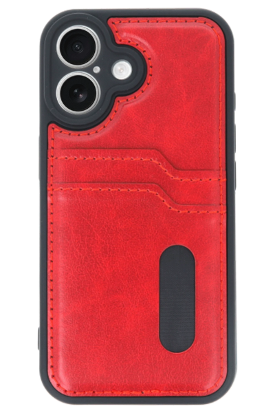 Newface iPhone 16 Kılıf Sara Kartvizitli Deri Kılıf - Kırmızı resmi
